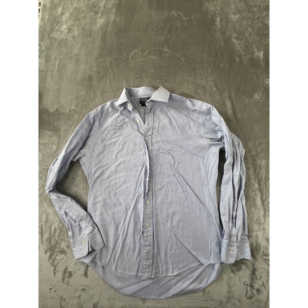 Polo Ralph Lauren Button Down Mens 16.5 L Blue Striped Regent Custom Fit Shirt